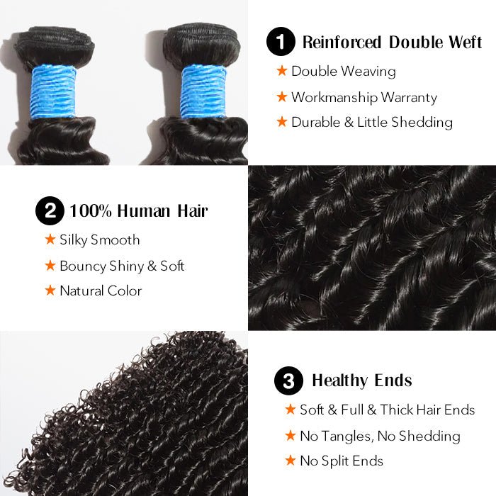 10 - 30 Inch Deep Curly Virgin Brazilian Hair 1B Natural Black - Lordess Beauty
