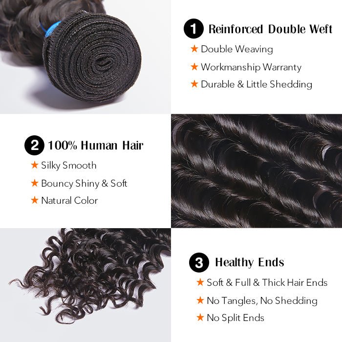 10 - 30 Inch Deep Wavy Virgin Brazilian Hair 1B Natural Black - Lordess Beauty