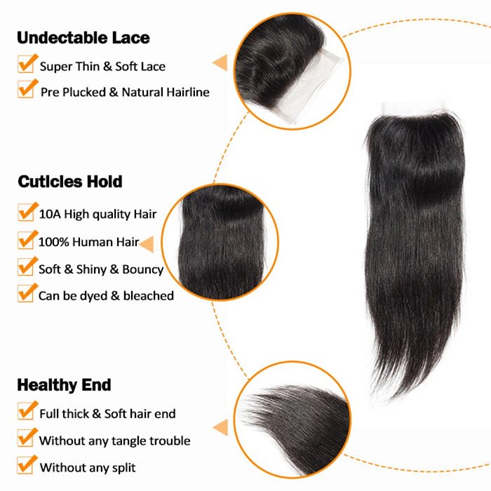 12 - 20 Inch 4.5" x 4.5" Upgrade Straight Free Parted Lace Closure 1B Natural Black - Lordess Beauty