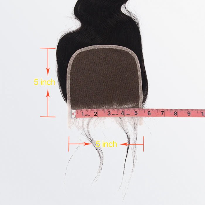 12 - 20 Inch 5" x 5" Body Wavy Free Parted Lace Closure 1B Natural Black - Lordess Beauty