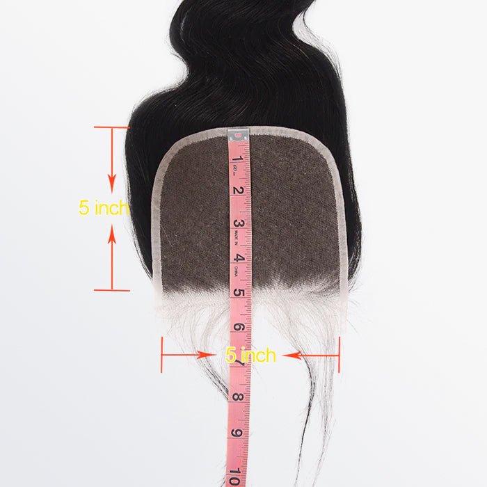 12 - 20 Inch 5" x 5" Body Wavy Free Parted Lace Closure 1B Natural Black - Lordess Beauty