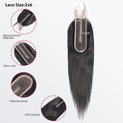 12 - 20 Inches 2" x 6" Upgrade Straight Transparent Lace Closure 1B Natural Black - Lordess Beauty