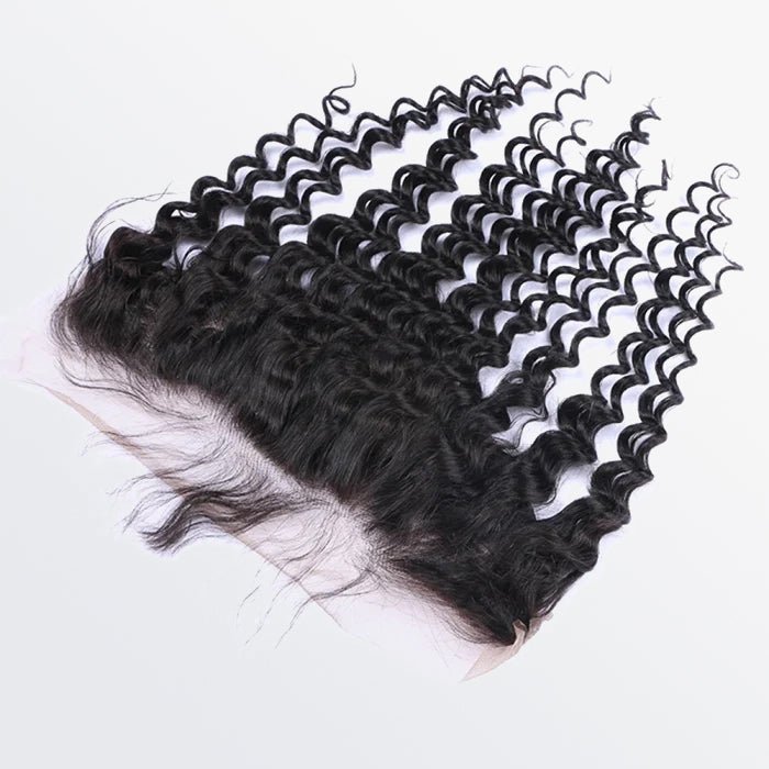 14 - 20 Inch 13" x 4" Deep Curly Free Parted Frontal 1B Natural Black - Lordess Beauty