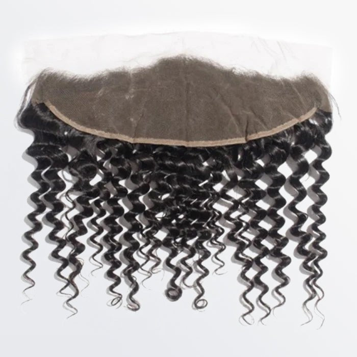 14 - 20 Inch 13" x 4" Deep Curly Free Parted Frontal 1B Natural Black - Lordess Beauty
