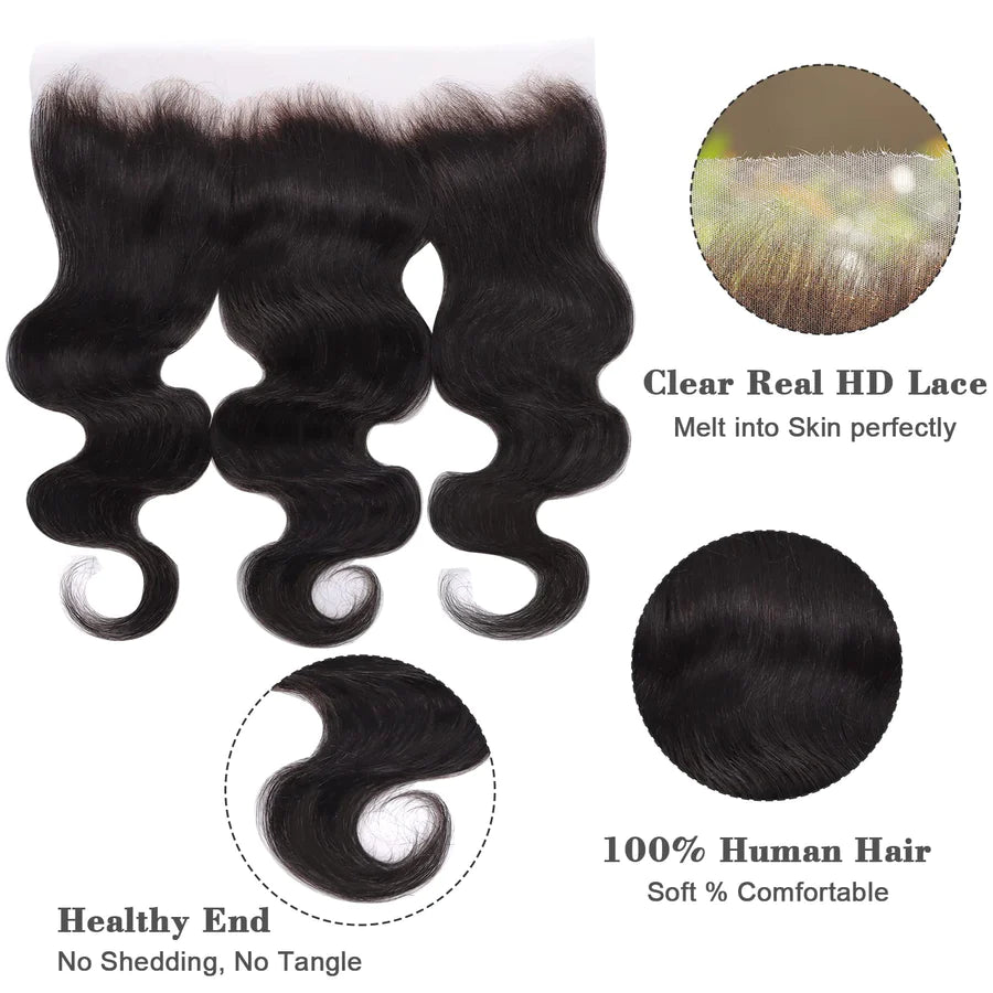 14 - 20 Inch 13" x 4" HD Straight Free Parted Frontal 1B Natural Black - Lordess Beauty