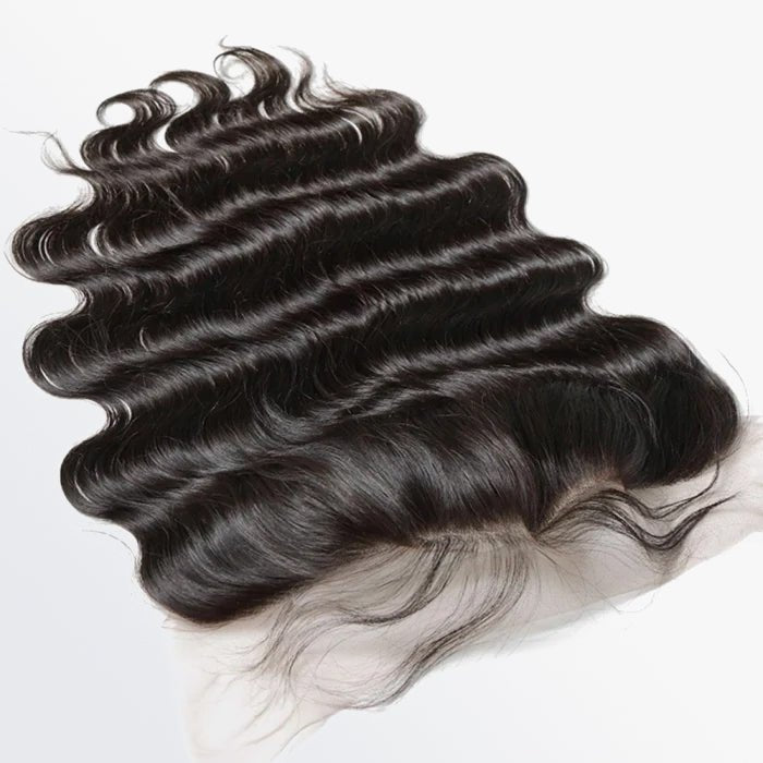 14 - 20 Inch 13" x 4" Ocean Wavy Free Parted Frontal 1B Natural Black - Lordess Beauty
