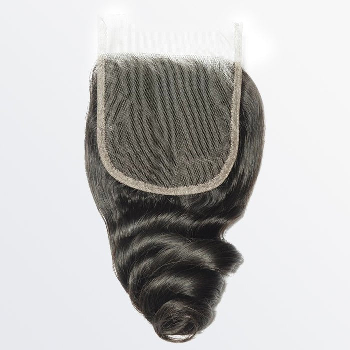 14 - 20 Inch 4" x 4" Loose Wavy Free Parted Lace Closure 1B Natural Black - Lordess Beauty