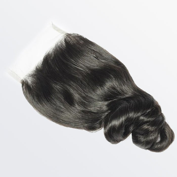 14 - 20 Inch 4" x 4" Loose Wavy Free Parted Lace Closure 1B Natural Black - Lordess Beauty