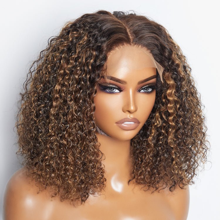 14 inch 5"x5" Closure Lace Wig Kinky Curly Brazilian Human Virgin Hair 150% Density - Lordess Beauty