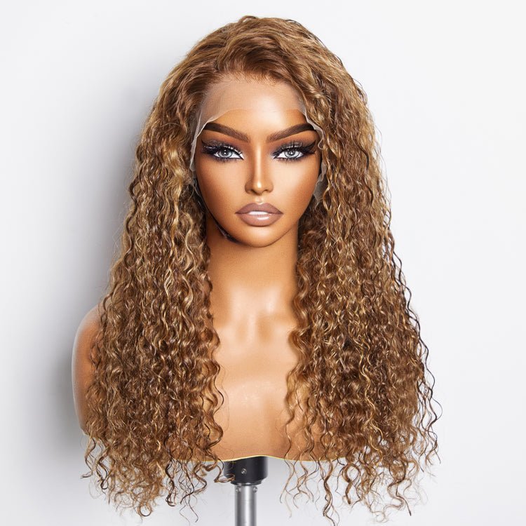 22 - 24 Inch Pre - Plucked 13"x4" Lace Front Water Wavy Wig Free Part 150% Density - 100% Human Hair - Lordess Beauty