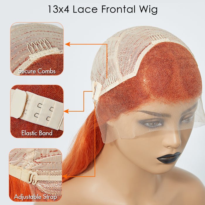 24 Inches Ginger 13"x4" Lace Front Body Wavy Wig Pre - Plucked Free Part 150% Density - 100% Human Hair - Lordess Beauty