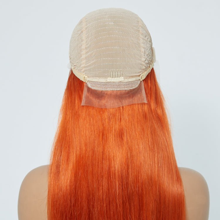 24 Inches Ginger 13"x4" Lace Front Straight Wig Pre - Plucked Free Part 150% Density - 100% Human Hair - Lordess Beauty
