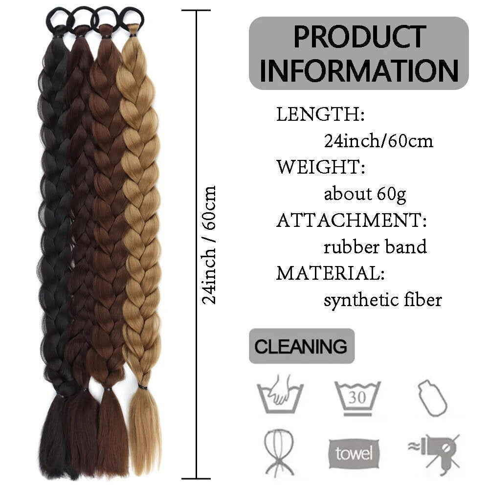 Sleek 24-Inch Braided Ponytail Extension – Heat-Styling Friendly