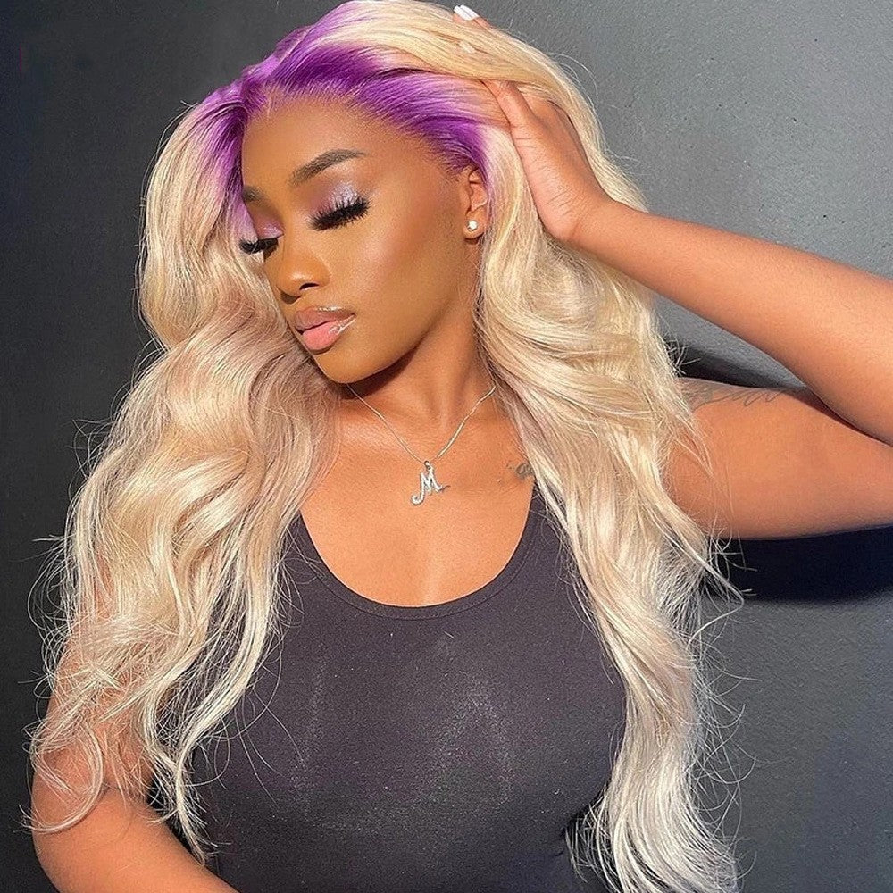 Star Chic Root-Dyed Purple Human Hair Wig – Handwoven Elegance