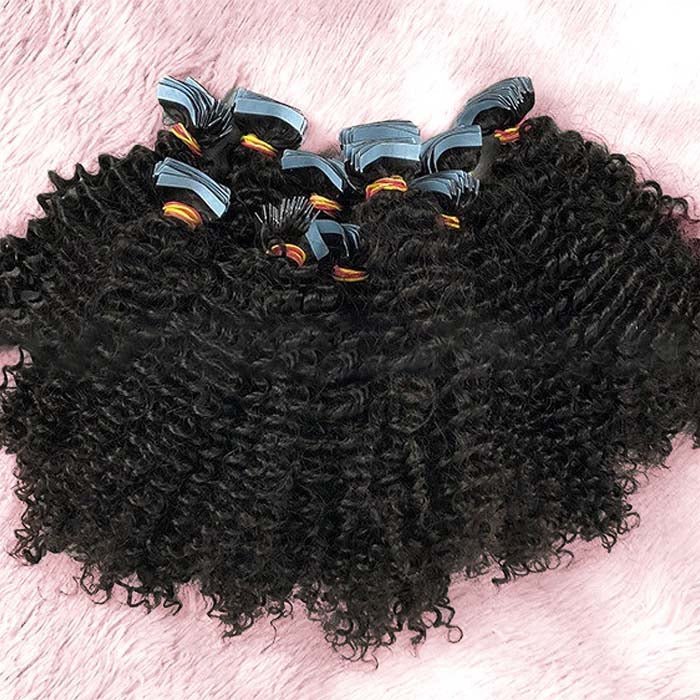 Afro - textured Kinky Curly Tape In Remy Hair Extensions 1B Natural Black - Lordess Beauty