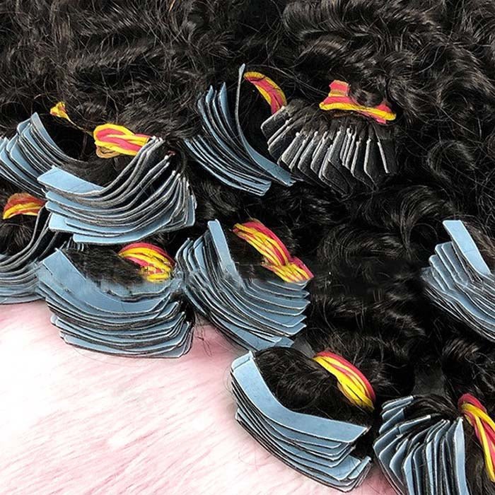 Afro - textured Kinky Curly Tape In Remy Hair Extensions 1B Natural Black - Lordess Beauty