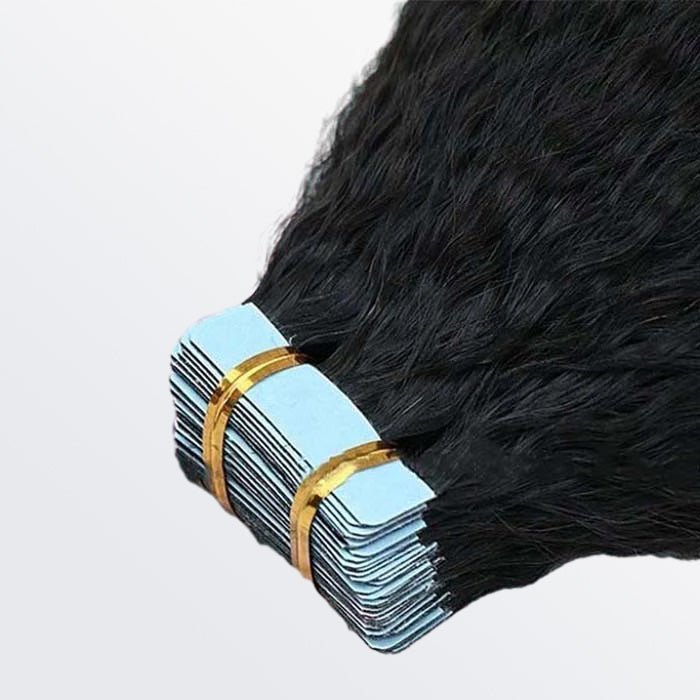 Afro - Textured Kinky Straight Tape - In Remy Hair Extensions 1B Natural Black - Lordess Beauty