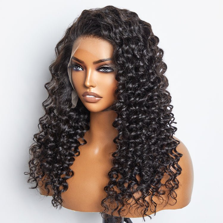 Glueless 3D Cap Pre - bleached Deep Wave 13x4 Transparent Lace Front Wig 150% Density - Lordess Beauty