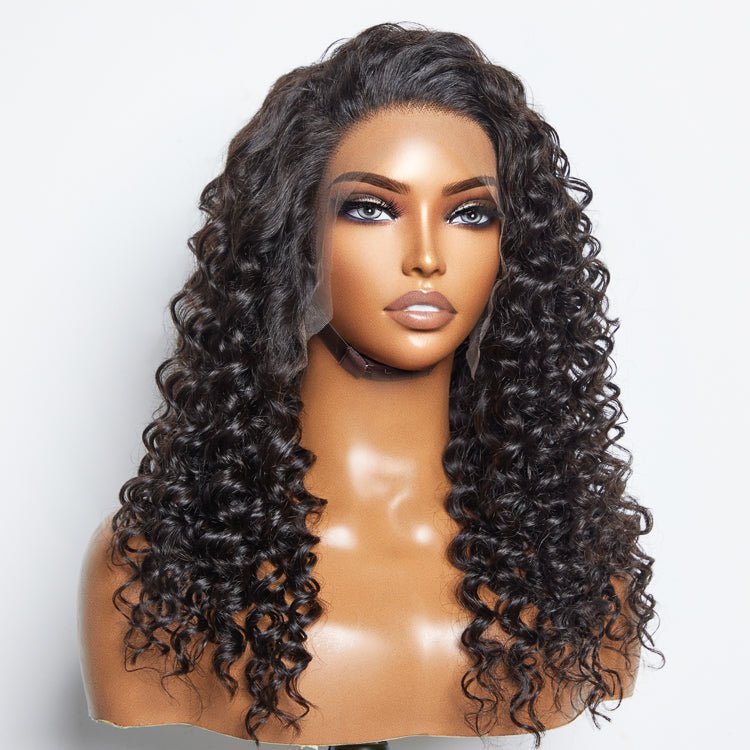 Glueless 3D Cap Pre - bleached Deep Wave 13x4 Transparent Lace Front Wig 150% Density - Lordess Beauty