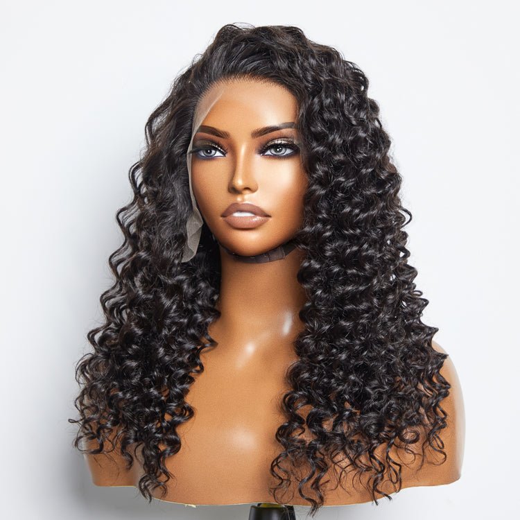 Glueless 3D Cap Pre - bleached Deep Wave 13x4 Transparent Lace Front Wig 150% Density - Lordess Beauty