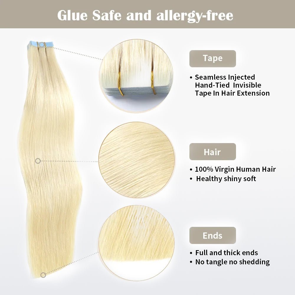 Seamless Injected Hand - Tied Invisible Tape In Hair Extension 20Pcs Virgin Human Hair - Lordess Beauty