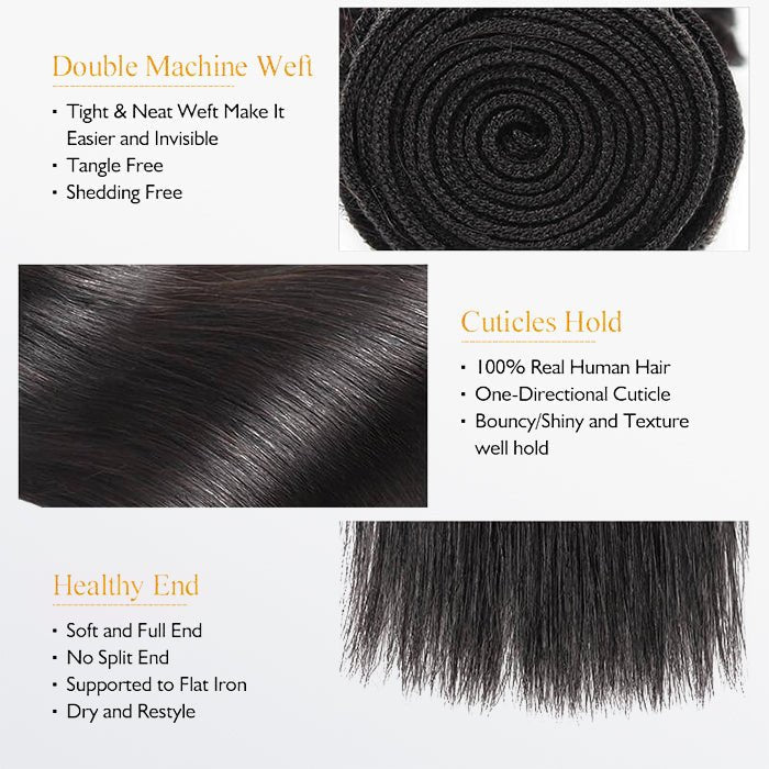 10 - 36 Inch Straight Virgin Brazilian Hair 1B Natural Black - Lordess Beauty