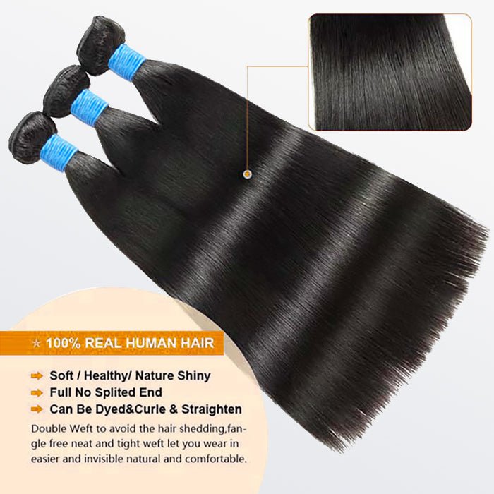 10 - 36 Inch Straight Virgin Brazilian Hair 1B Natural Black - Lordess Beauty