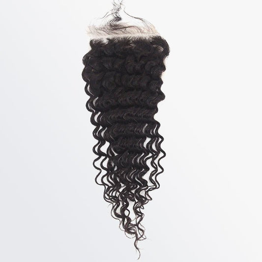 12 - 20 Inch 5" x 5" Deep Curly Free Parted Lace Closure 1B Natural Black - Lordess Beauty
