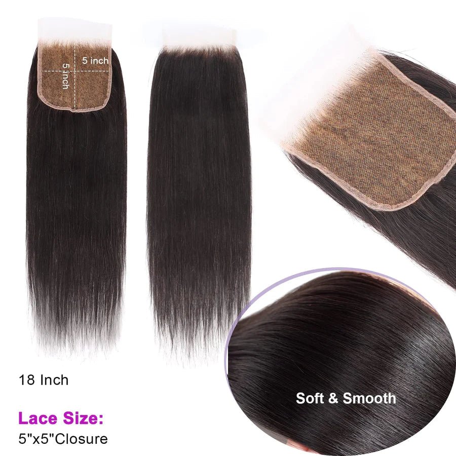 14 - 20 Inch 5" x 5" HD Body Wave Free Parted Lace Closure 1B Natural Black - Lordess Beauty