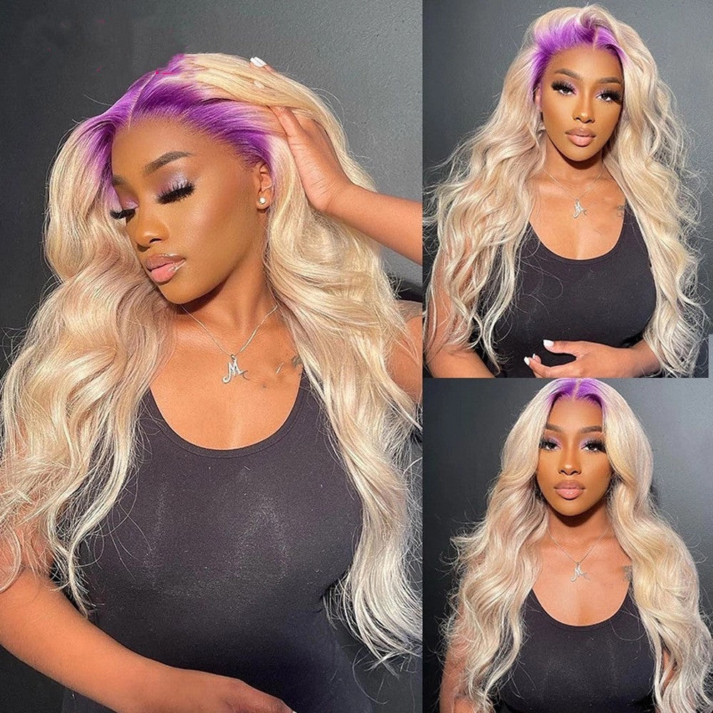 Star Chic Root-Dyed Purple Human Hair Wig – Handwoven Elegance