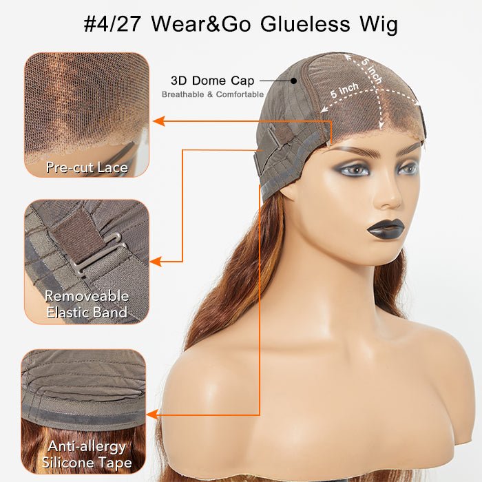 5"x5" Body Wavy Wear & Go Glueless 4/27 Lace Closure Wig - 100% Human Hair - Lordess Beauty