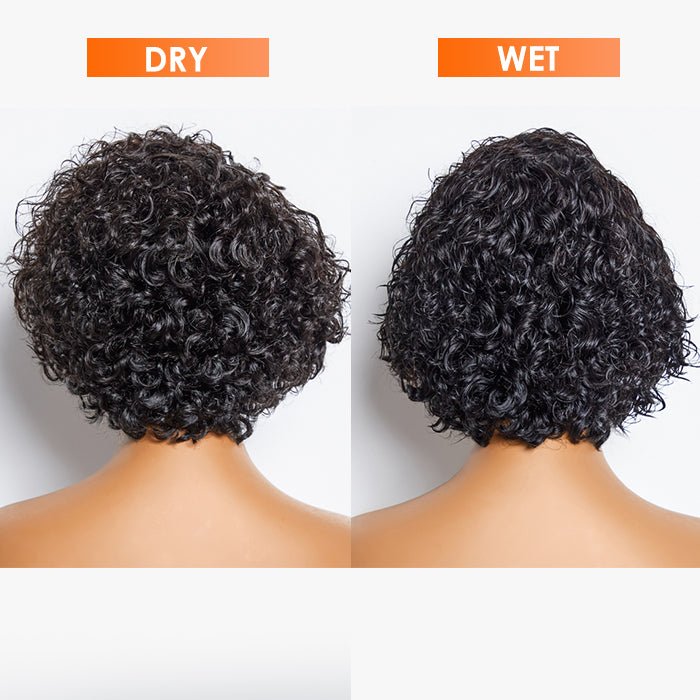 8” Curly Pixie 13x4 Frontal Lace Wig with pre-bleached knots. 100% Brazilian virgin hair, 150% density