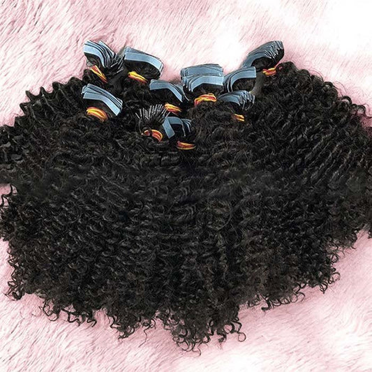 Afro - textured Kinky Curly Tape In Remy Hair Extensions 1B Natural Black - Lordess Beauty