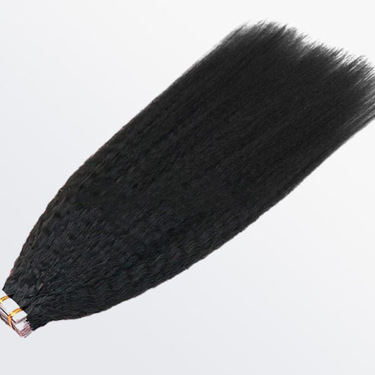 Afro - Textured Kinky Straight Tape - In Remy Hair Extensions 1B Natural Black - Lordess Beauty