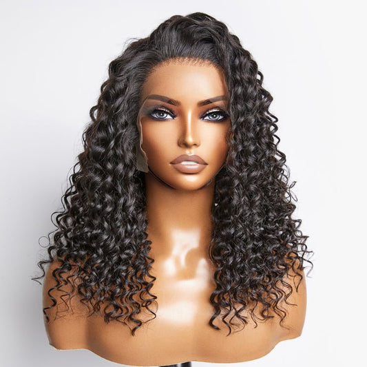 Glueless 3D Cap Pre - bleached Deep Curly 13x4 Transparent Lace Front Wig 150% Density - Lordess Beauty