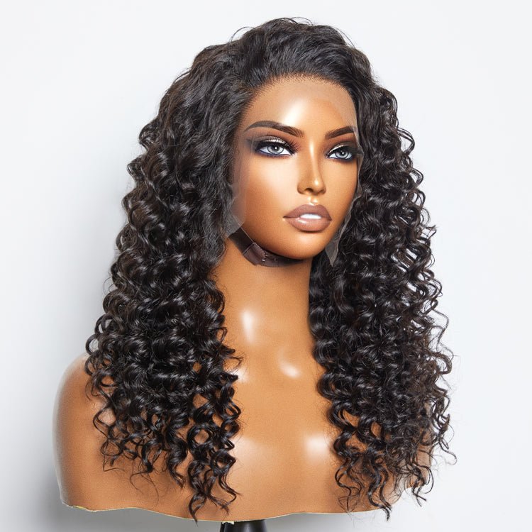 Glueless 3D Cap Pre - bleached Deep Wave 13x4 Transparent Lace Front Wig 150% Density - Lordess Beauty