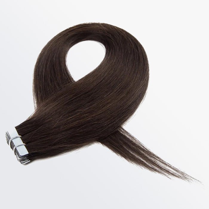 Premium Quality Straight Tape In Remy Hair Extensions 2 Darkest Brown - Lordess Beauty