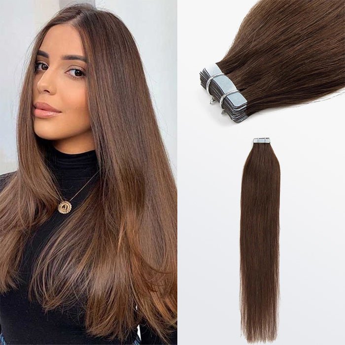 Premium Quality Straight Tape In Remy Hair Extensions 4 Chocolate Brown - Lordess Beauty