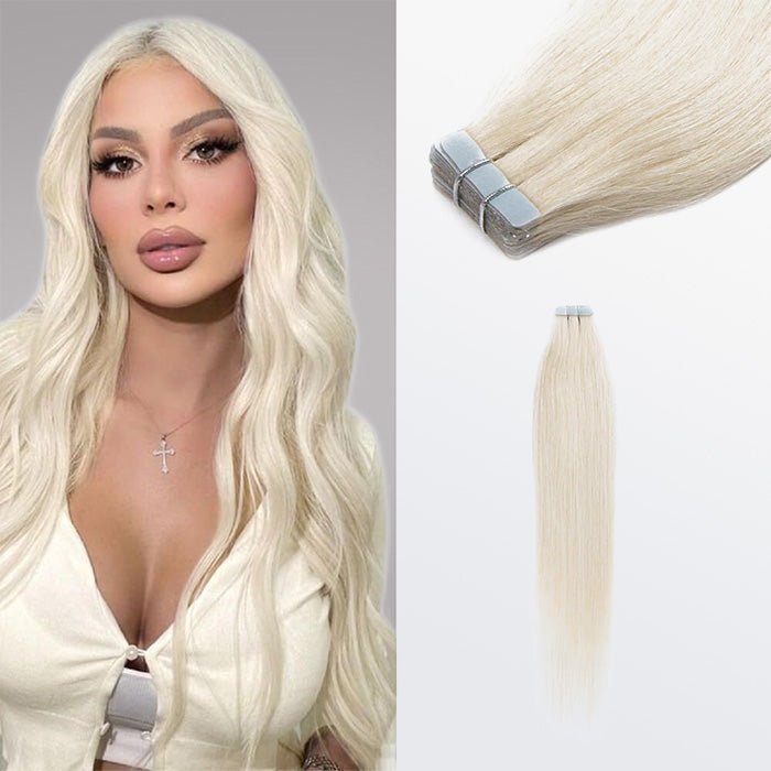 Premium Quality Straight Tape In Remy Hair Extensions 60 White Blonde - Lordess Beauty