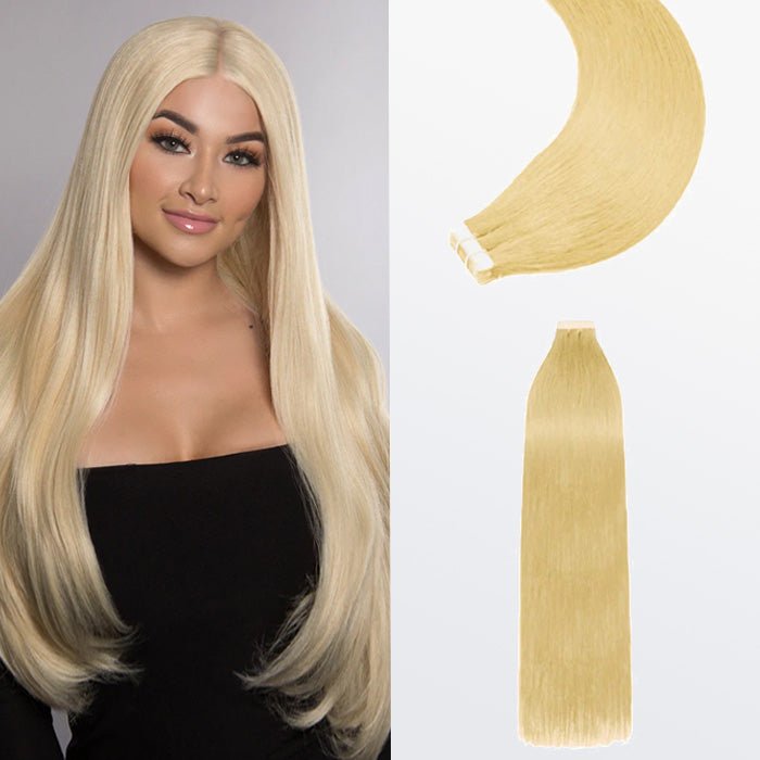 Premium Quality Straight Tape In Remy Hair Extensions 613 Lightest Blonde - Lordess Beauty